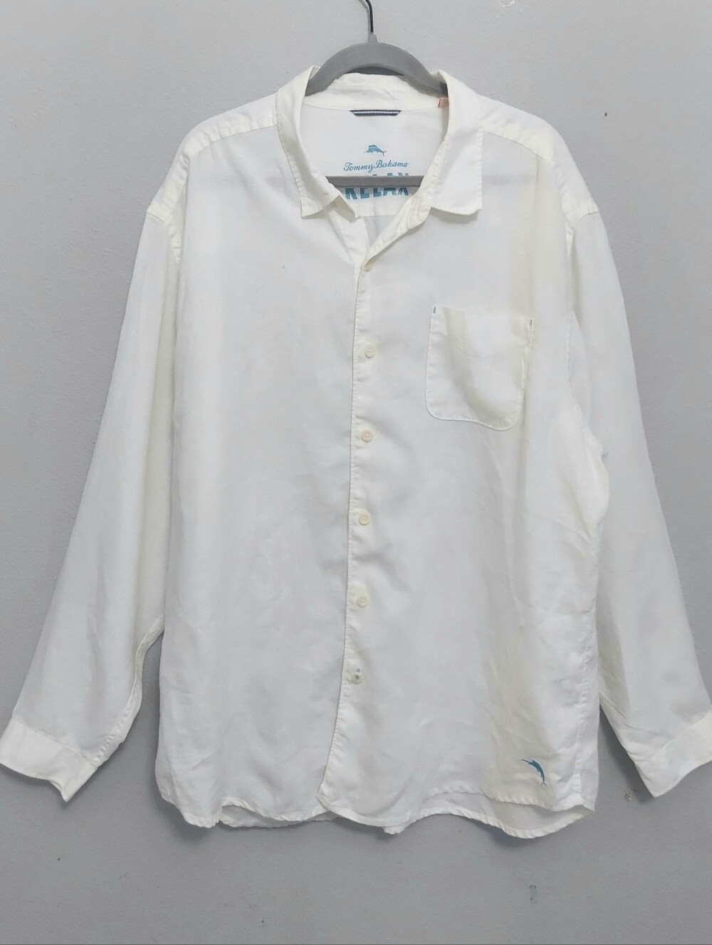 Tommy Bahama Relax White Linen Button Up Long Sleeve Mens Shirt XLX